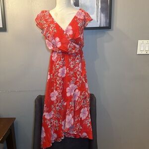 Papermoon Red Floral Maxi Dress with Pink Blooms
